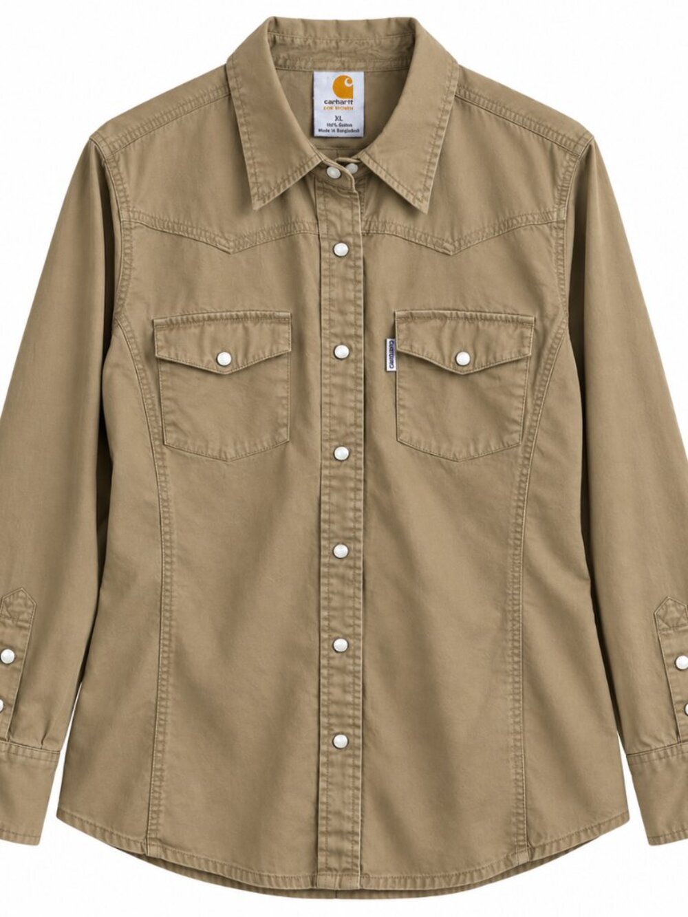 CARHARTT Western Pearl Snap Shirt Women's Sz XL Tan Khaki Cotton W8002DKH